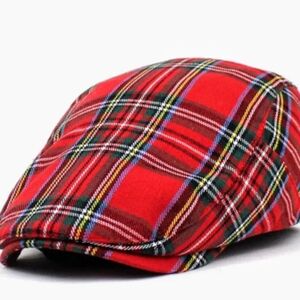 Classic British Red Plaid Newsboy Cap Men's Hat with Peaked Design